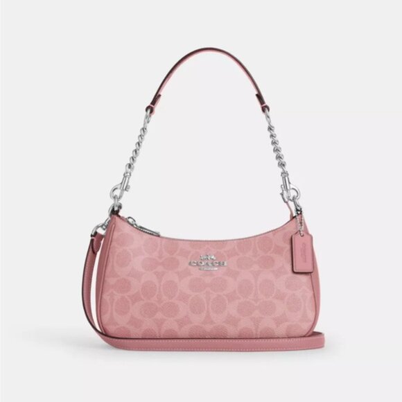 COACH Teri Shoulder Bag In Signature Canvas CV933 Dusty Pink - Picture 1 of 6